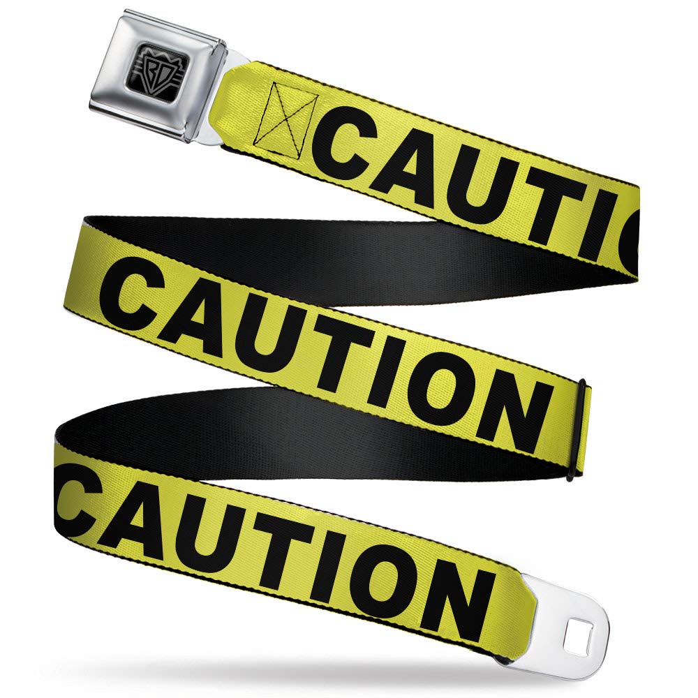 Buckle-Down Seatbelt Belt - CAUTION Yellow/Black - 1.0" Wide - 20-36 Inches in Length, Multicolor, 1.0" Wide - 20-36" in Length