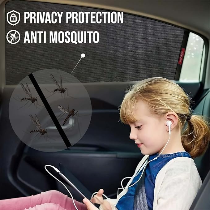 Image of Alex Traders Car Side Window Curtain Sun Shades Non Magnetic Compatible with Maruti Suzuki Wagon R Year 2019 Onwards All Model, Half Cut in Front Window, Cotton Mesh, Complete Set of 4 Pieces.