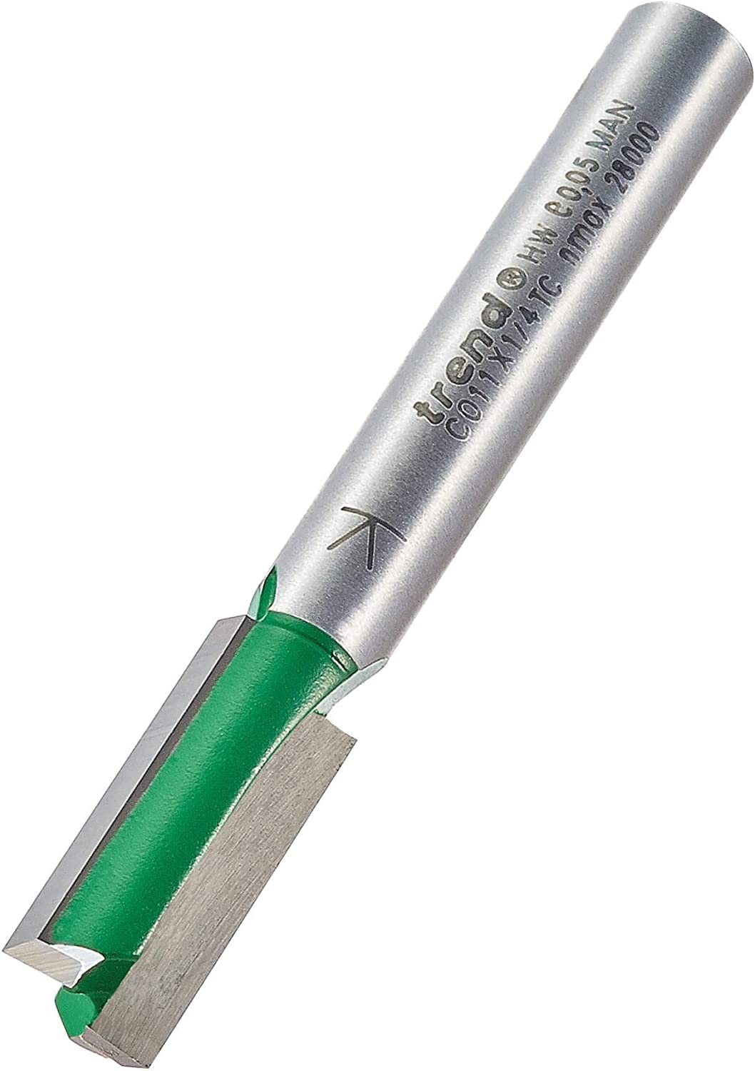Trend CraftPro Straight Two Flute Router Cutter, 1/4 Inch Shank, 7.9mm Cut Diameter, 19.1mm Cut Length, Tungsten Carbide Tipped, C011X1/4TC