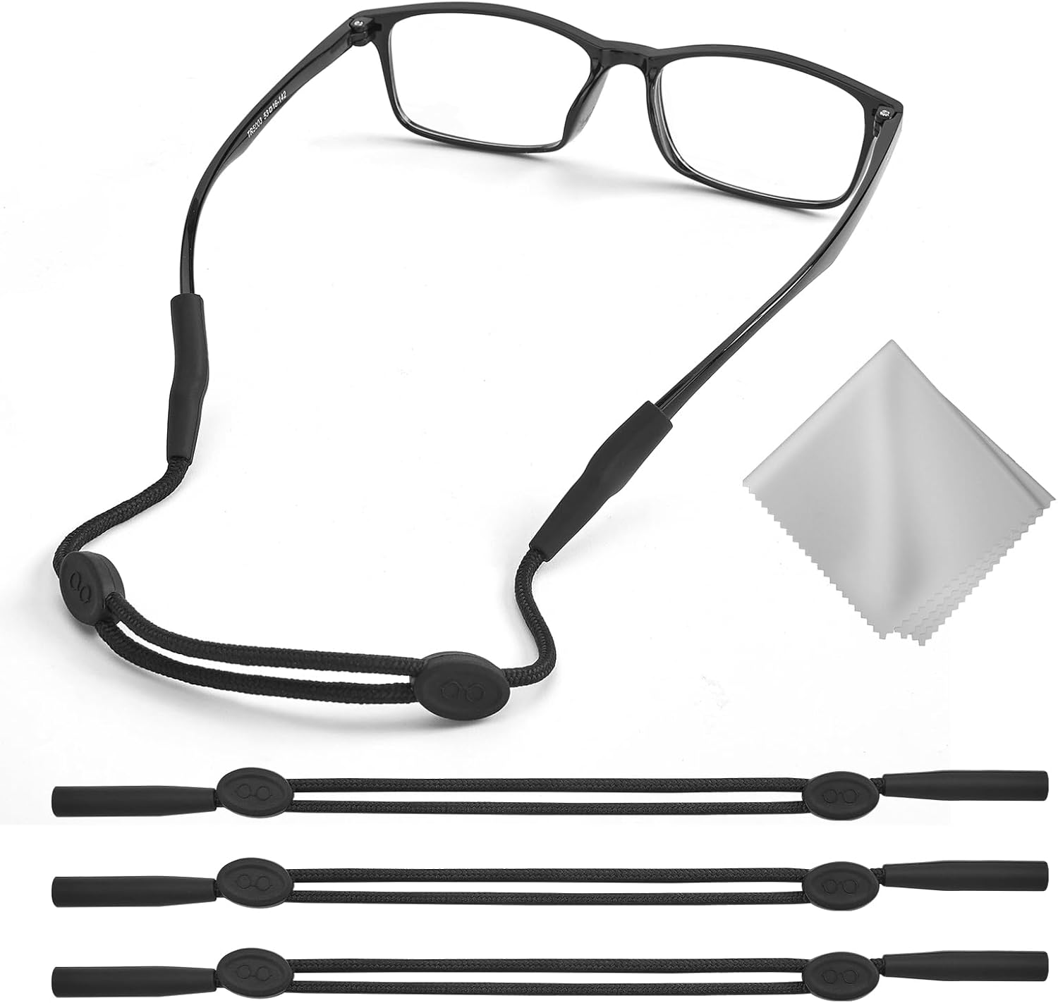 Glasses Holder Strap - 3Pcs Adjustable Sunglasses Straps Cords for Men Women - Eyeglasses Holders Around Neck - Eyewear String Lanyard Retainer - 14in Black