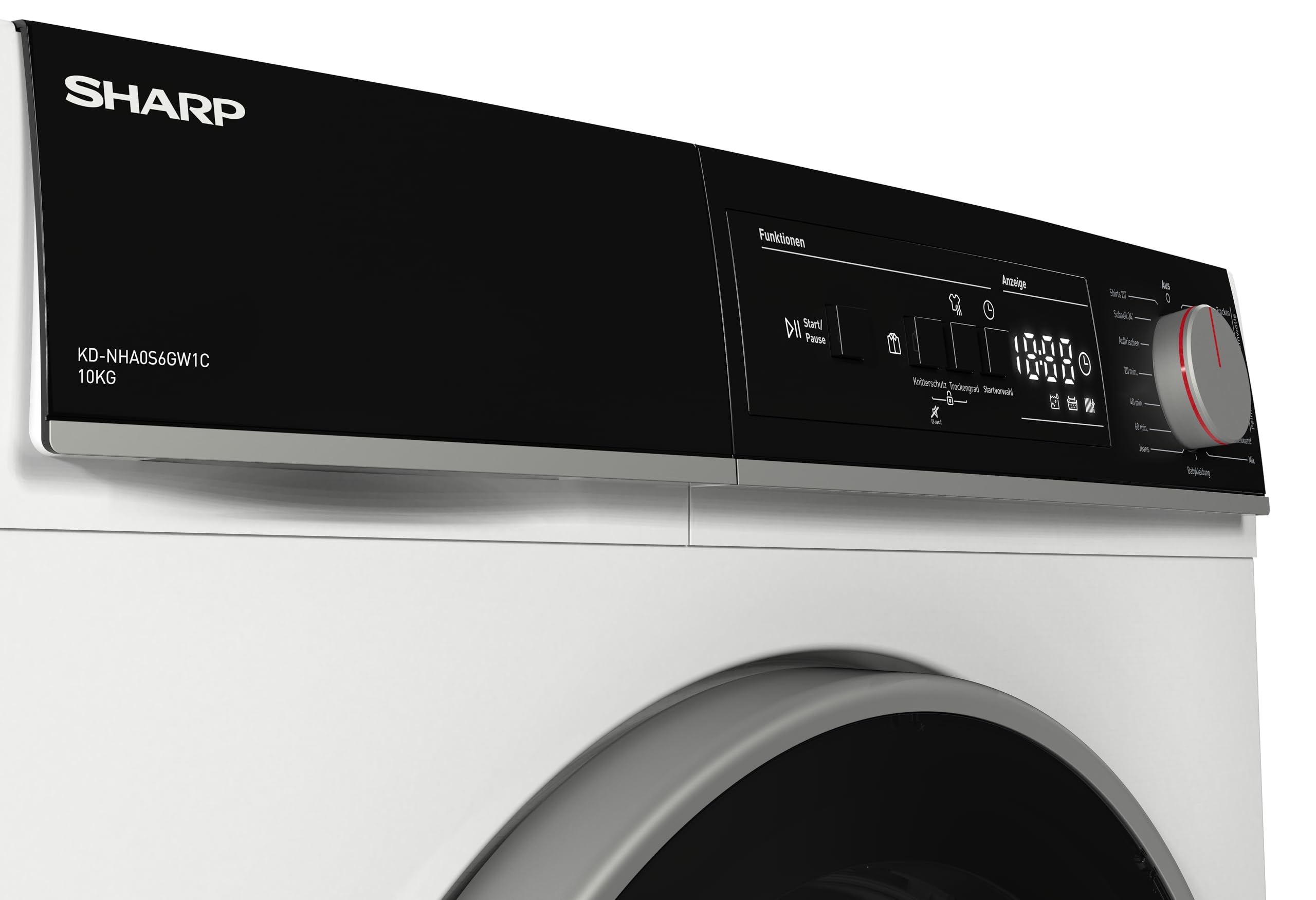 SHARP KD-NHA0S6GW1C-DE Wärmepumpentrockner (10 kg, EEK C), (15 Trockenprogramme, 20 Min. Kurzprogramm, Edelstahltrommel mit LED-Beleuchtung), Weiß