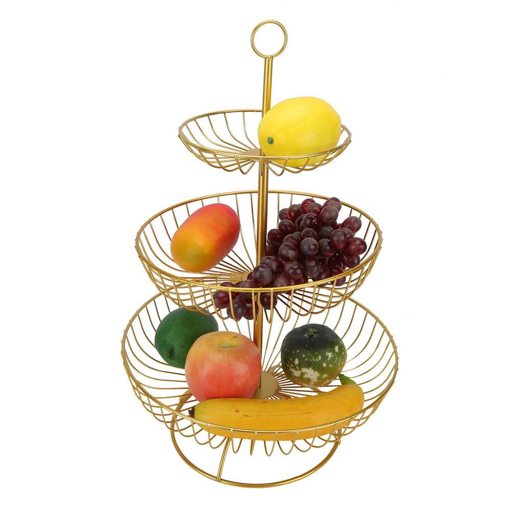 3-Tier Fruit Plate Iron Household Living Room Modern Fruit Dish Plate Storage Basket Tray Tableware Kitchens Counter Snacks(Gold )