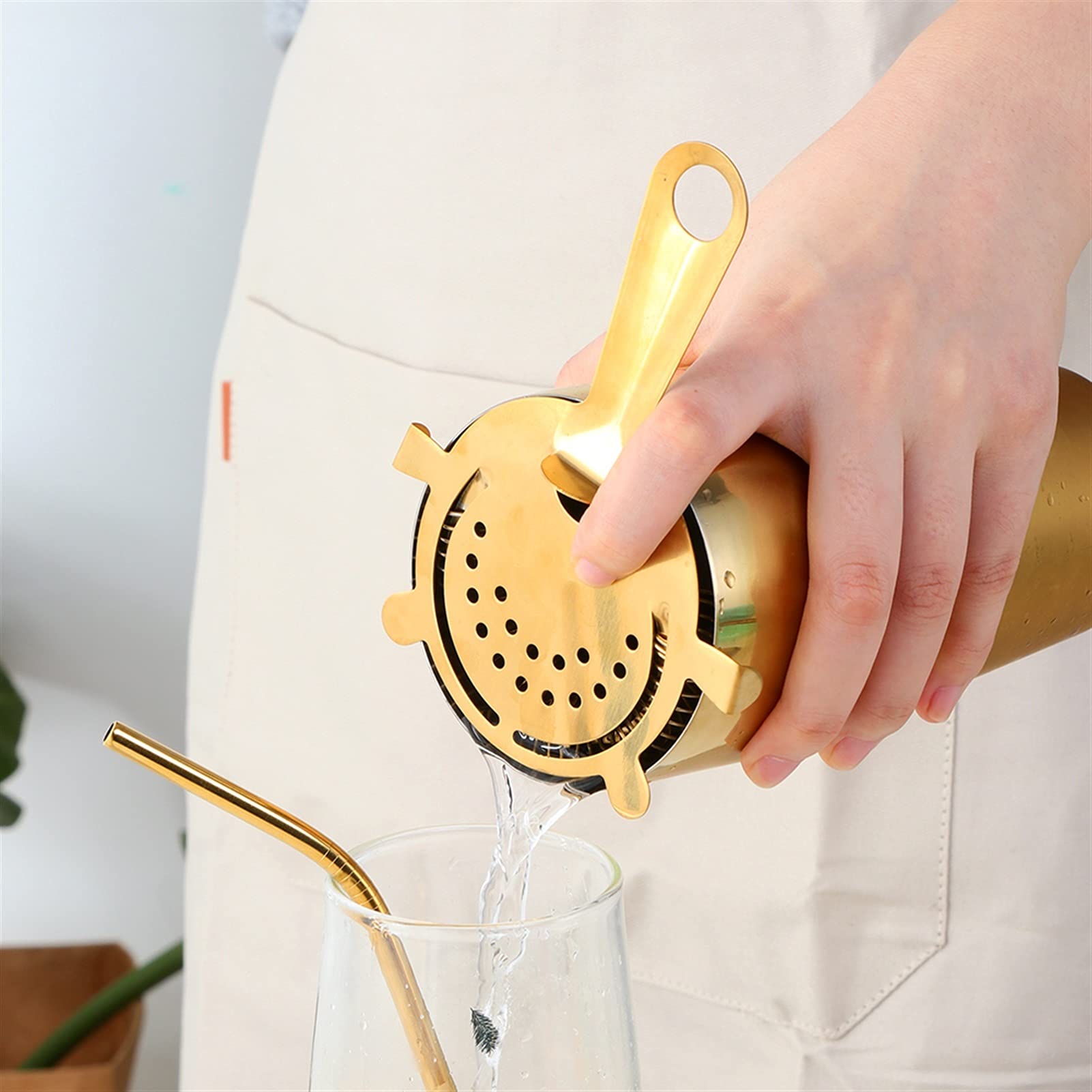 Juego de Coctelera 750 ml Cóctel Shaker Acero Inoxidable Boston Cóctel Conjunto Shaker Steer Voulters Gold Bar Herramienta Conjunto con Striador Mida Cup Bartender Agitador de Cócteles