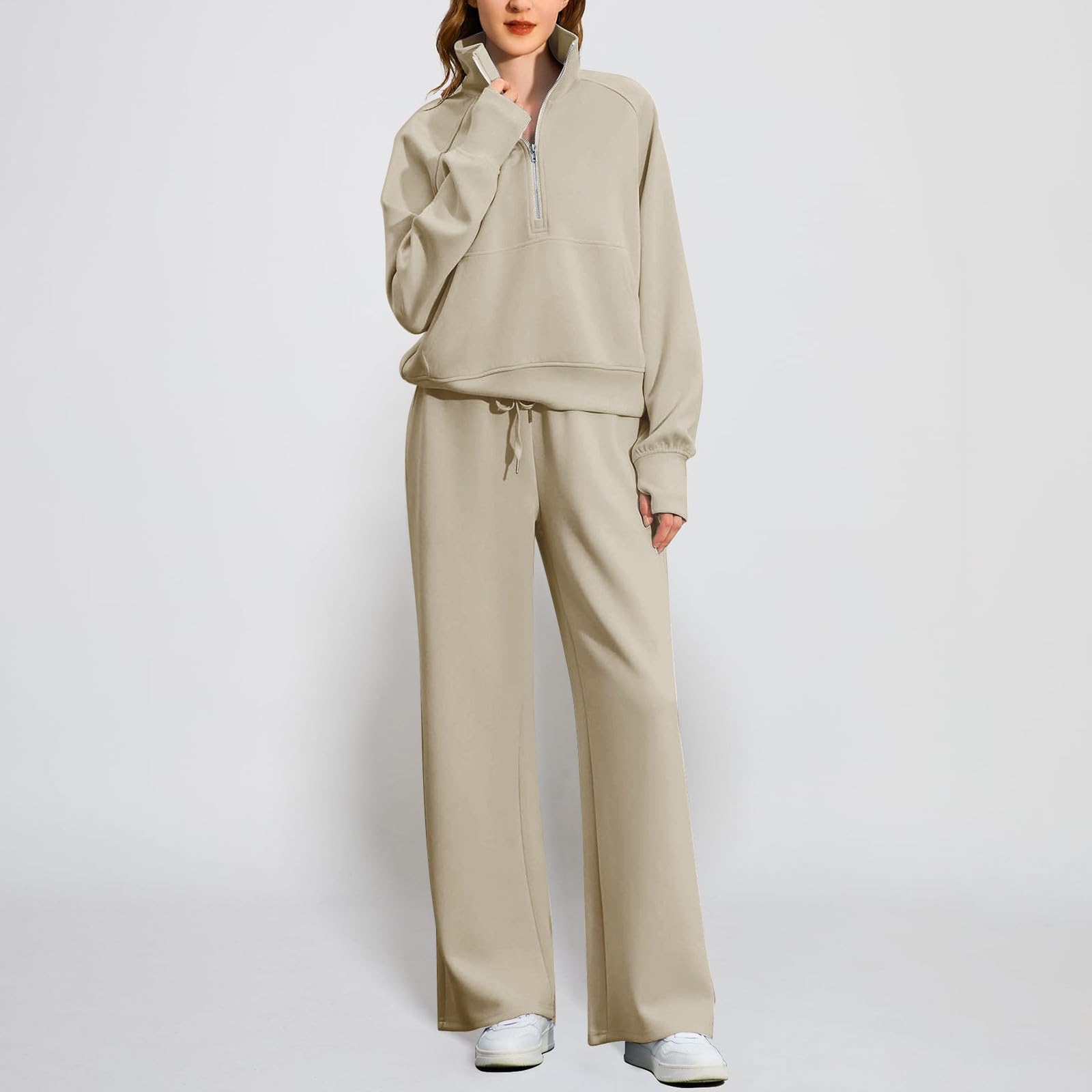 Generico Completo Tuta Donna Oversize 2 Pezzi Completo Sportivo elegante Manica Lunga Set e Pantaloni Tuta Sportiva Donna Activewear