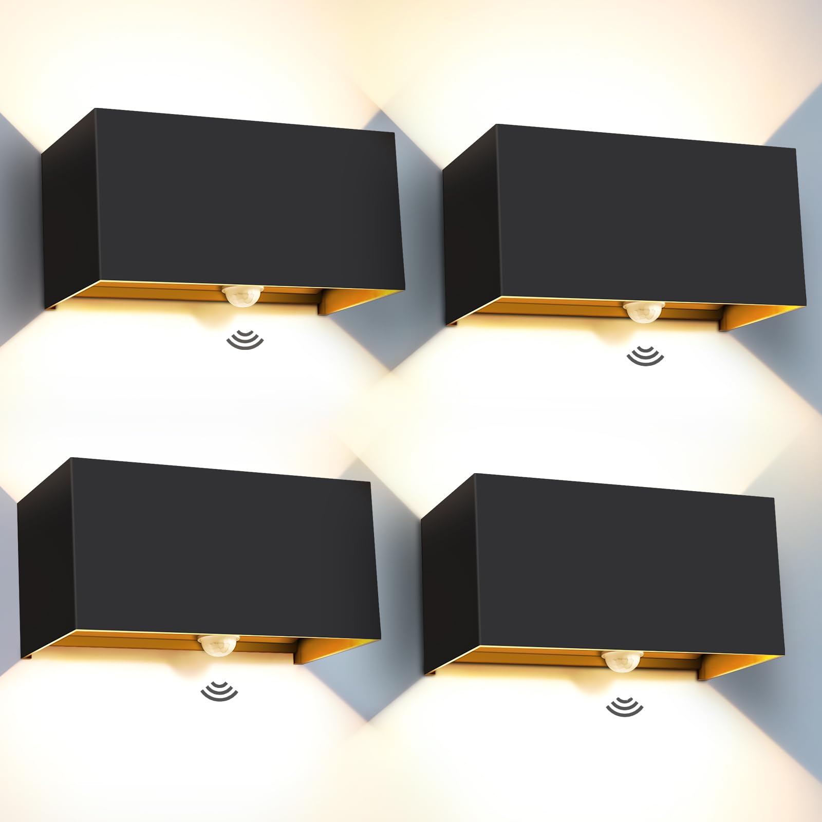 Kingwen Applique da Esterno Sensore Movimento 20W Lampada Sensore Movimento IP65 Nero Applique da Esterno Angolo del Fascio Regolabile Bianco Caldo 3000K