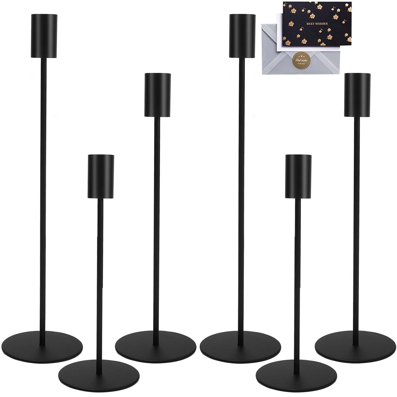 KIMIGO Candelabros de Metal,Juego de 6 Candelabro Decorativos de Velas,Estilo Retro Comedor Candelabro Negro Candelabro Cónico Candelabros Decorativos portavelas de Metal Alto para Velas cónicas