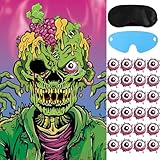 Hxezoc Pin The Eyeball On The Zombie Game with 24 Pcs Eyeballs Stickers, Halloween Pin The Tail Scary Zombie Party Games for Kids Halloween Party Birthday Party Supplies