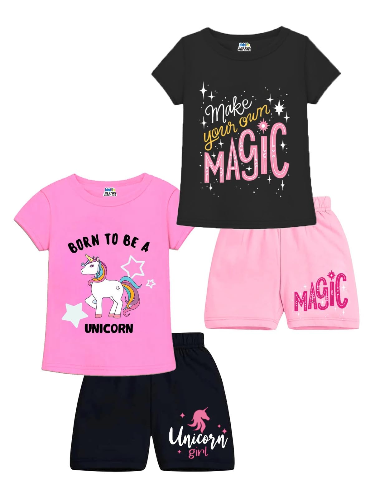 kiddify 100% Cotton Girl's Top & Shorts Pants Pack Of 2 (Black, Pink)-picture-35