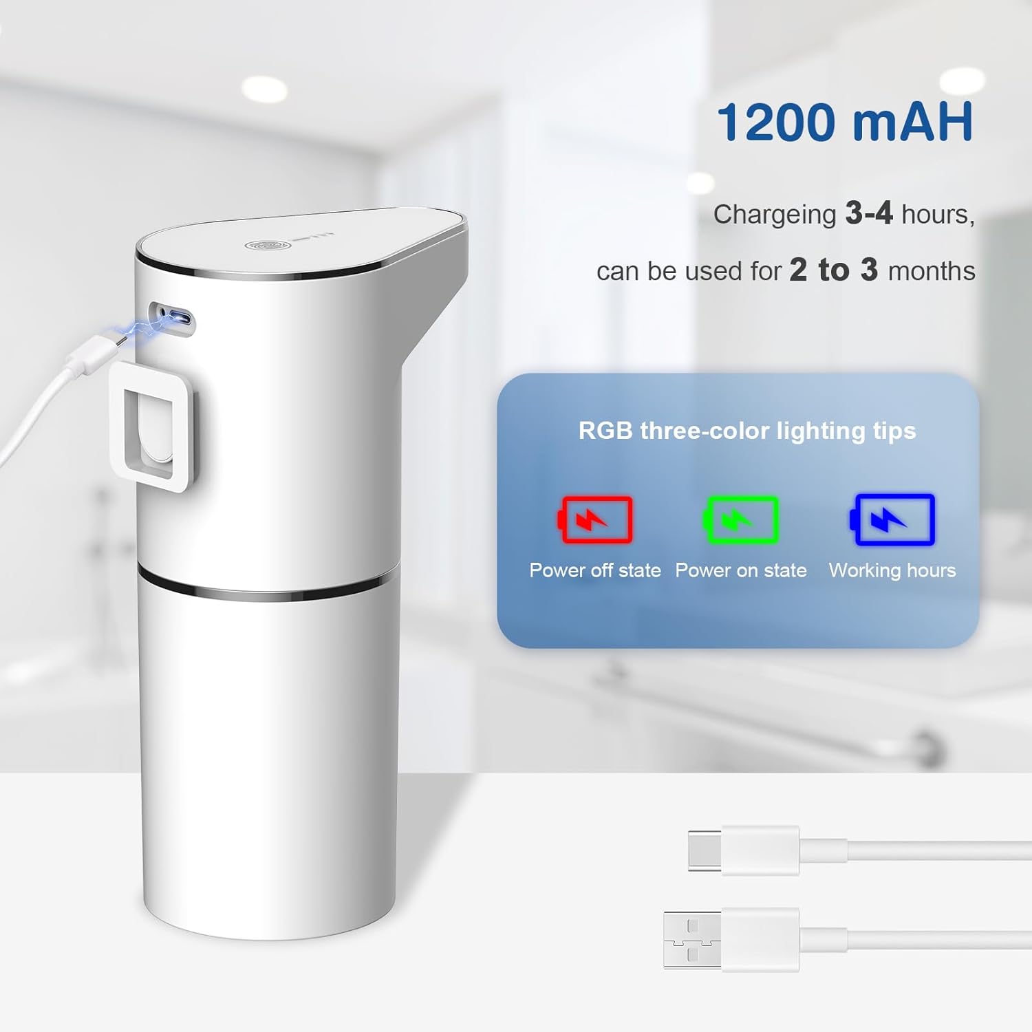 Automatic Soap Dispenser – Touchless Foaming Soap Dispenser 350ml USB Rechargeable Dispenser Electric Wall Mounted 3 Levels Adjustable for Bathroom Kitchen Dish Soap - Image 5