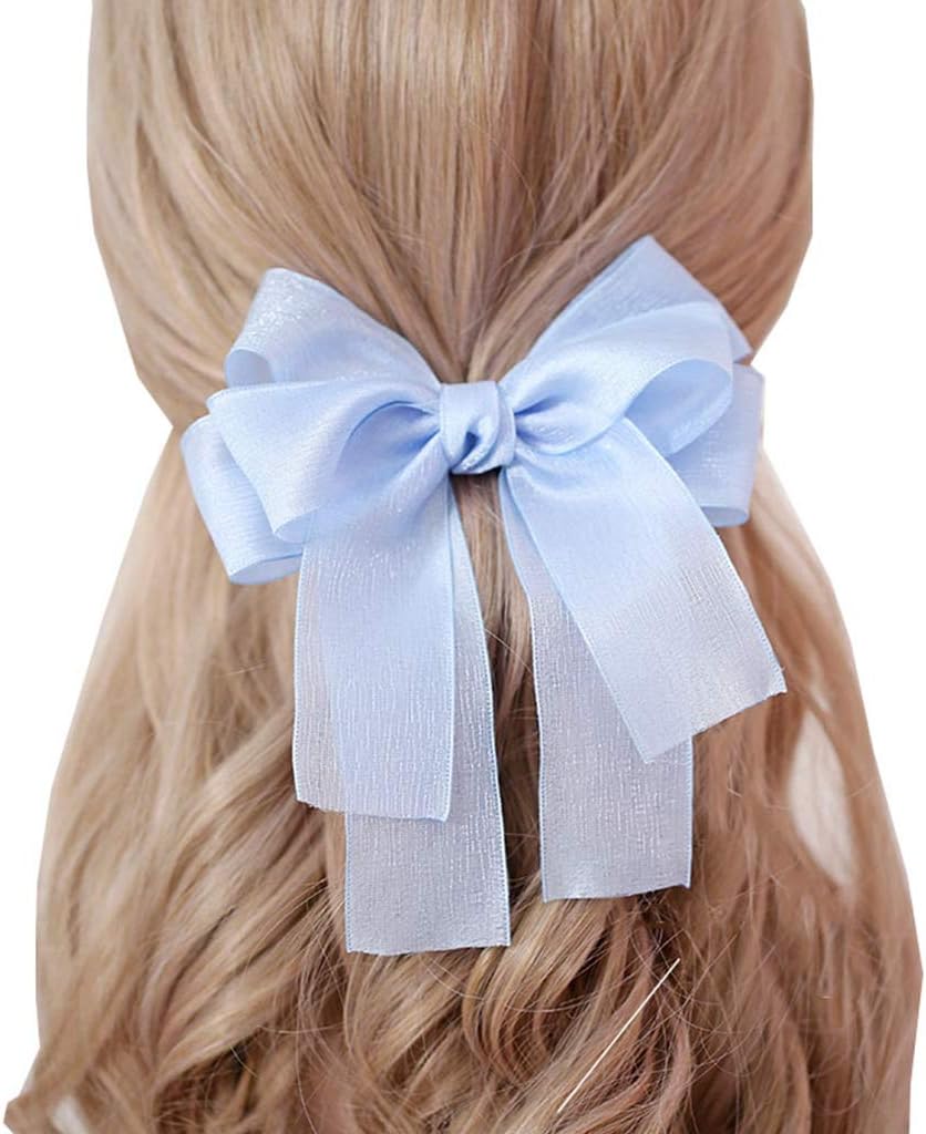 バレッタ 髪飾り リボン付き ヘアアクセサリー 可愛い 蝶結び チャーム レース フリル お洒落 サテン ヘッドドレス コスプレ系 萌え系 パーティー 髪留め お姫様 女の子 ブルー 5年保証