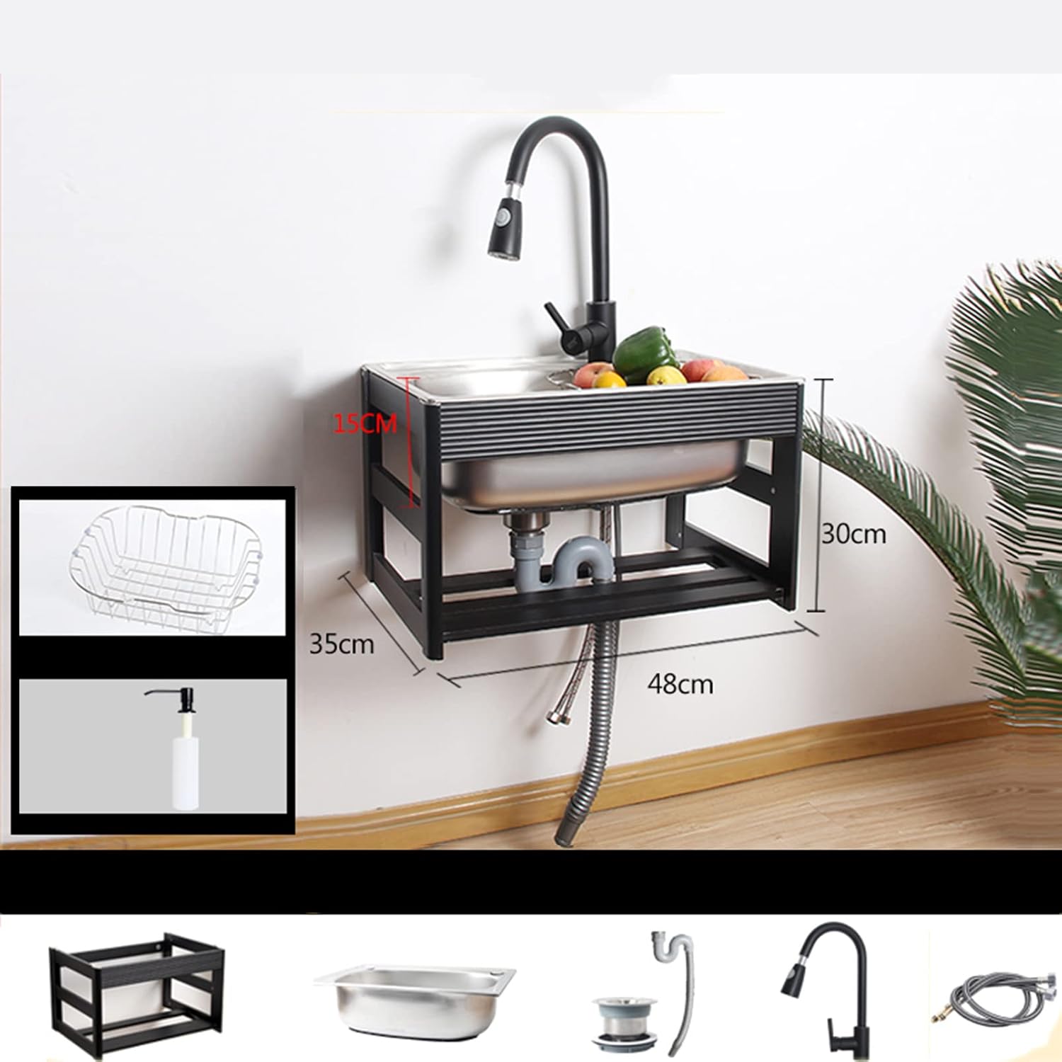 Commercial Hand Wash Station Utility Sink, Wall Mount Stainless Steel Prep/Bar Sinks with Faucet, Home/Restaurant Kitchen