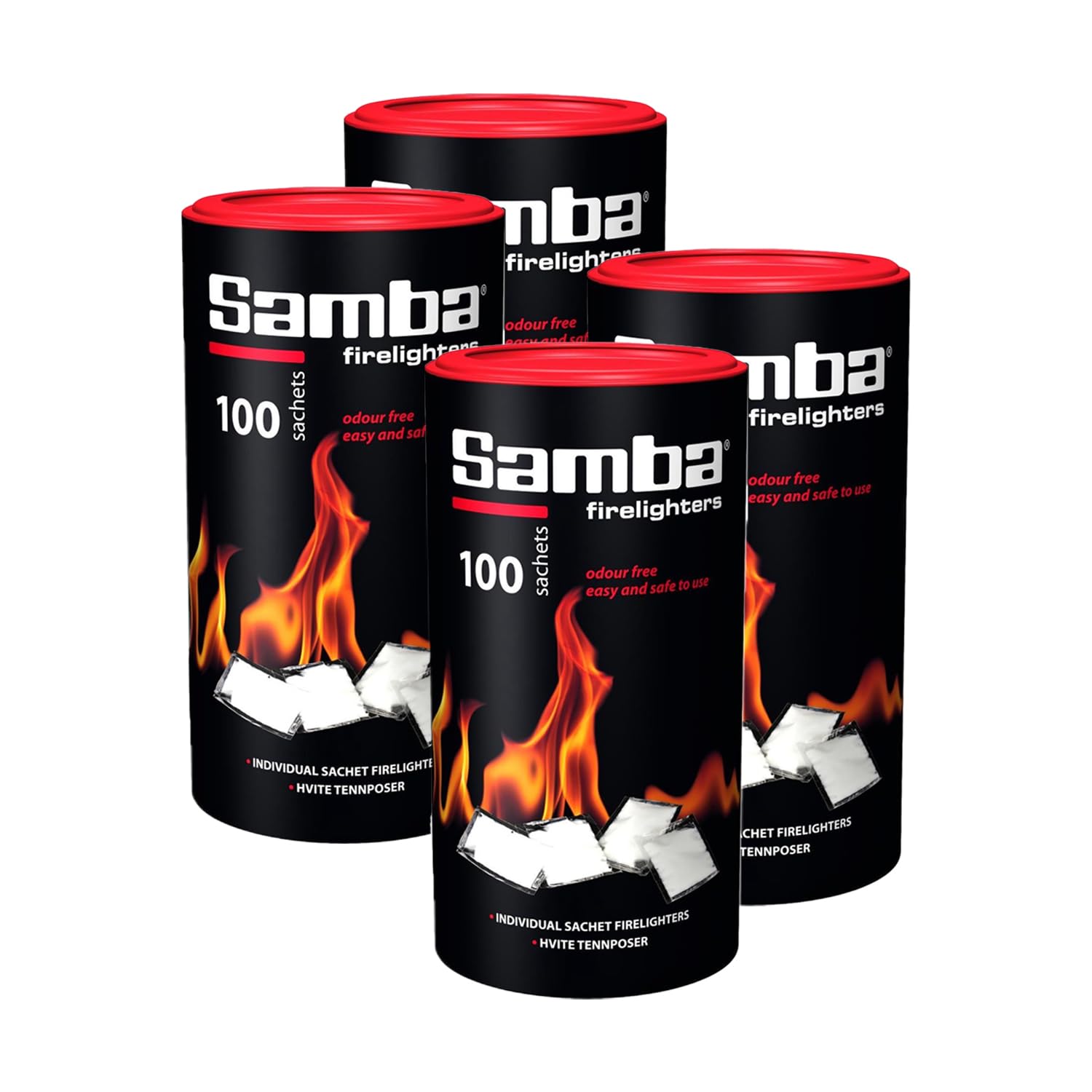 Warma White 400 Samba Firestarters Firelighters Sachets - Odourless Burning & Easy To Light - For Bbqs Barbecues Wood Burner Wood-Fired Ovens Stoves Fireplaces & Campfires - 4 Tubes