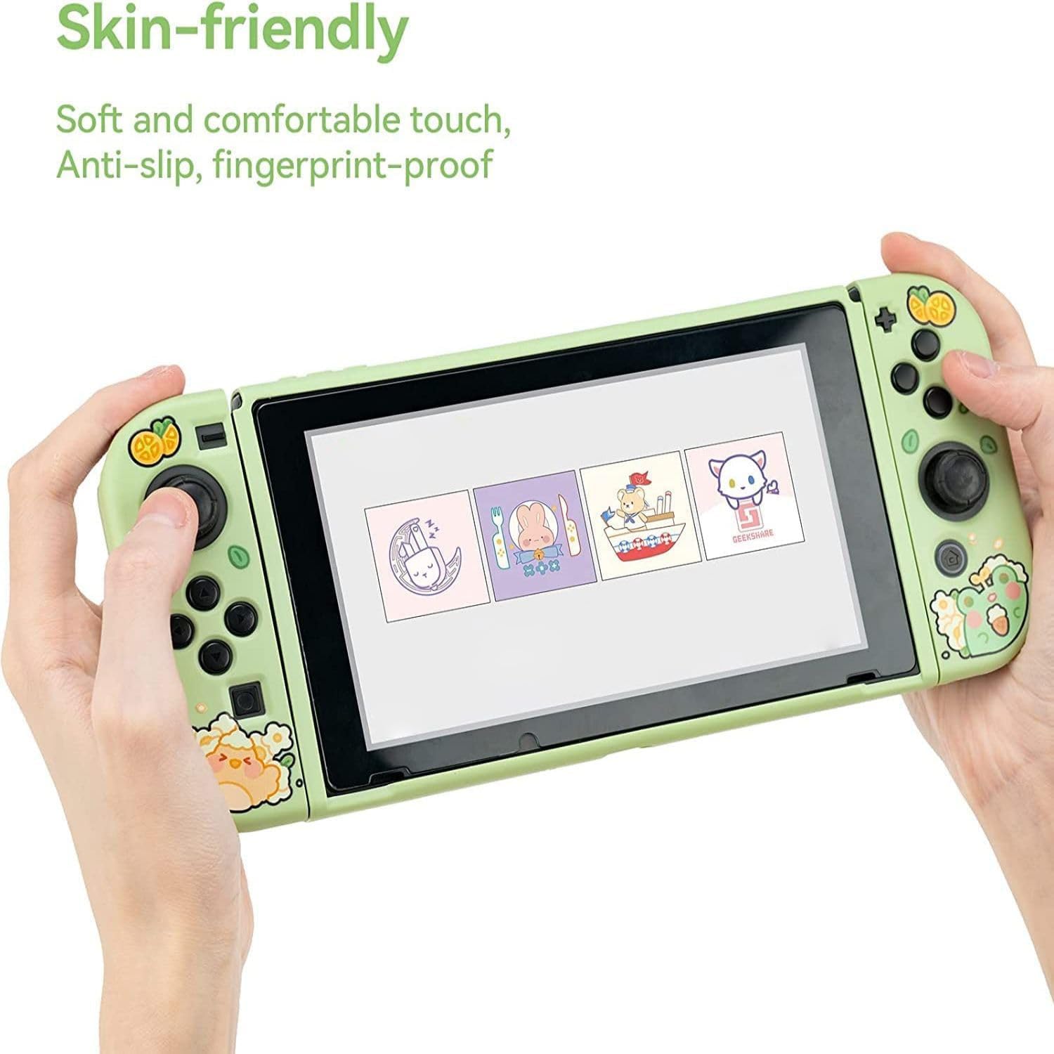 GeekShare Coque de Protection Compatible avec Switch - Coque Fine en TPU Souple Compatible avec Switch Console et Joy Con - Matcha Froggy
