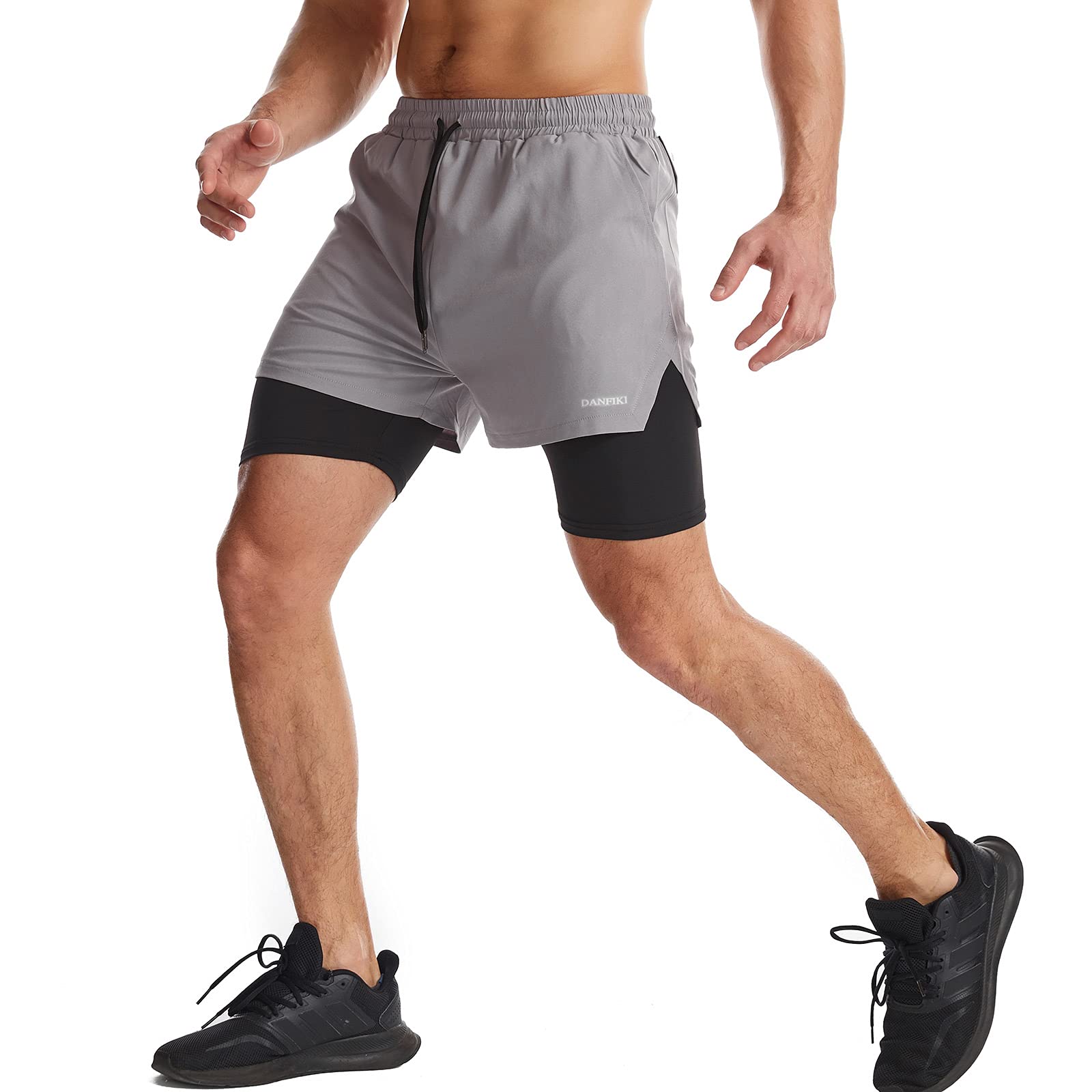 Danfiki Pantaloncini Sportivi da Uomo Running Shorts Asciugatura Rapida con Tasca per Jogging Tennis Fitness Allenamento 2 in 1