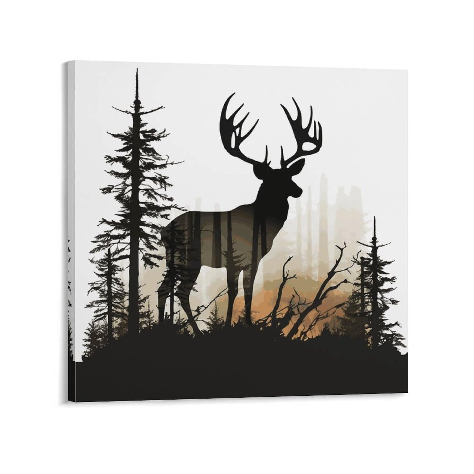 KLOPH Deer Silhouette Canvas Wall Art for Living Room 08x8inch Modern Artwork Painting for Bathroom Hanging Canvas Prints Aesthetic Wallart for Bedroom Kitchen Office Wall Decor
