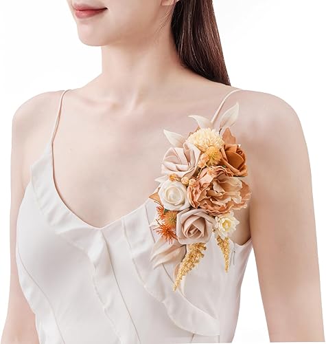 TINGE TIME Ramilletes artificiales de hombro, juego de 2, ramillete floral para la madre de la novia para ceremonia de boda, aniversario, cena