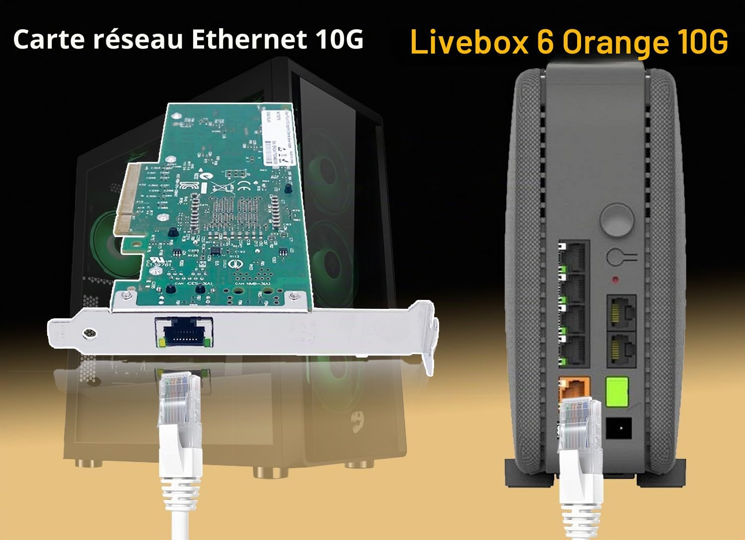 Elfcam® - 10Gb Carte Réseau PCIe en RJ45 Compatible avec Freebox Ultra et Orange Livebox 6, 10Go PCI Express x8 LAN Adapter pour Windows Server, Windows 7/8/10/11, Linux