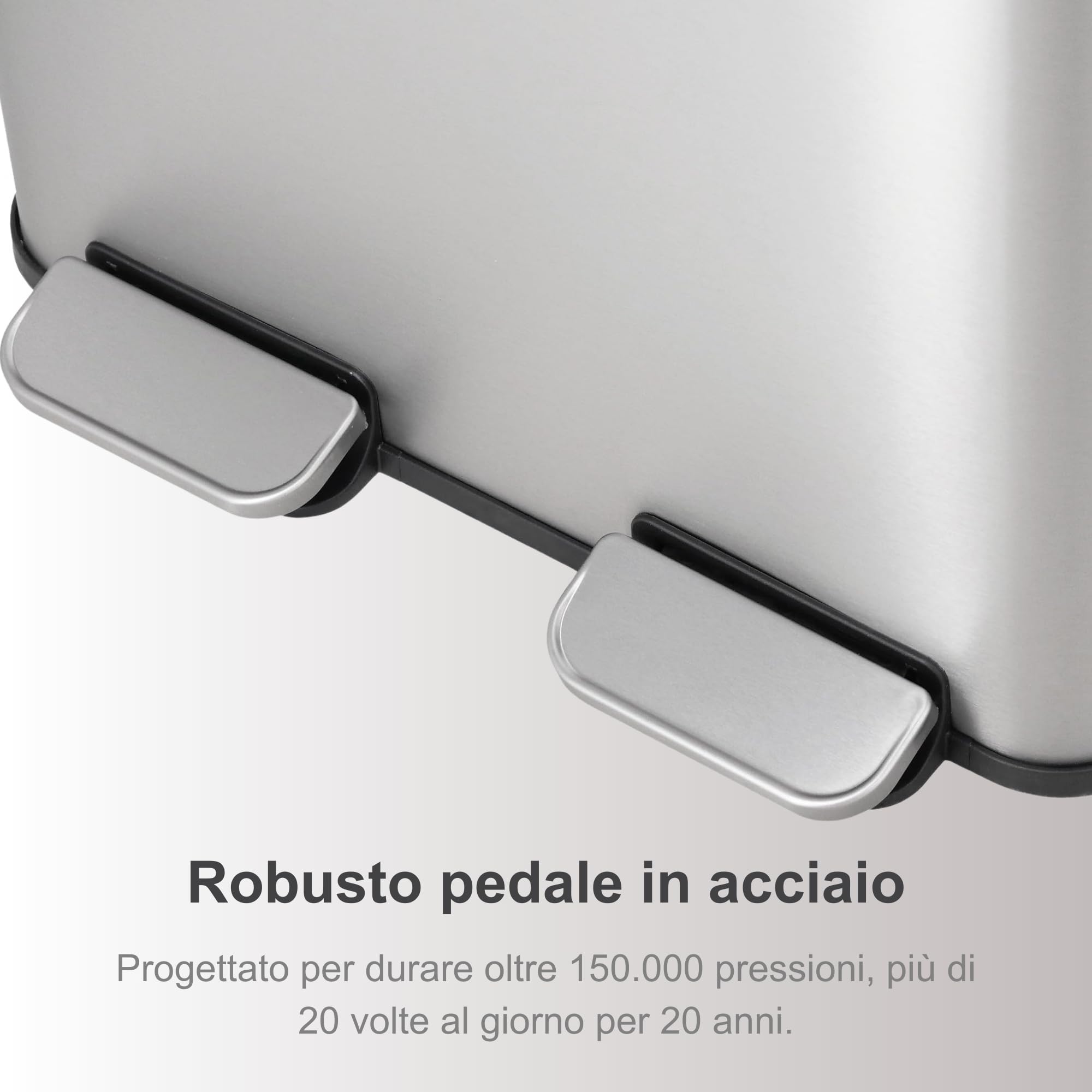 2 Contenitori per la Raccolta Differenziata da 30 L (60 L), Doppio Contenitore, Acciaio Inox Anti-impronta, con Coperchio a Chiusura Morbido e Pedale, Include 20 Sacchetti per Spazzatura