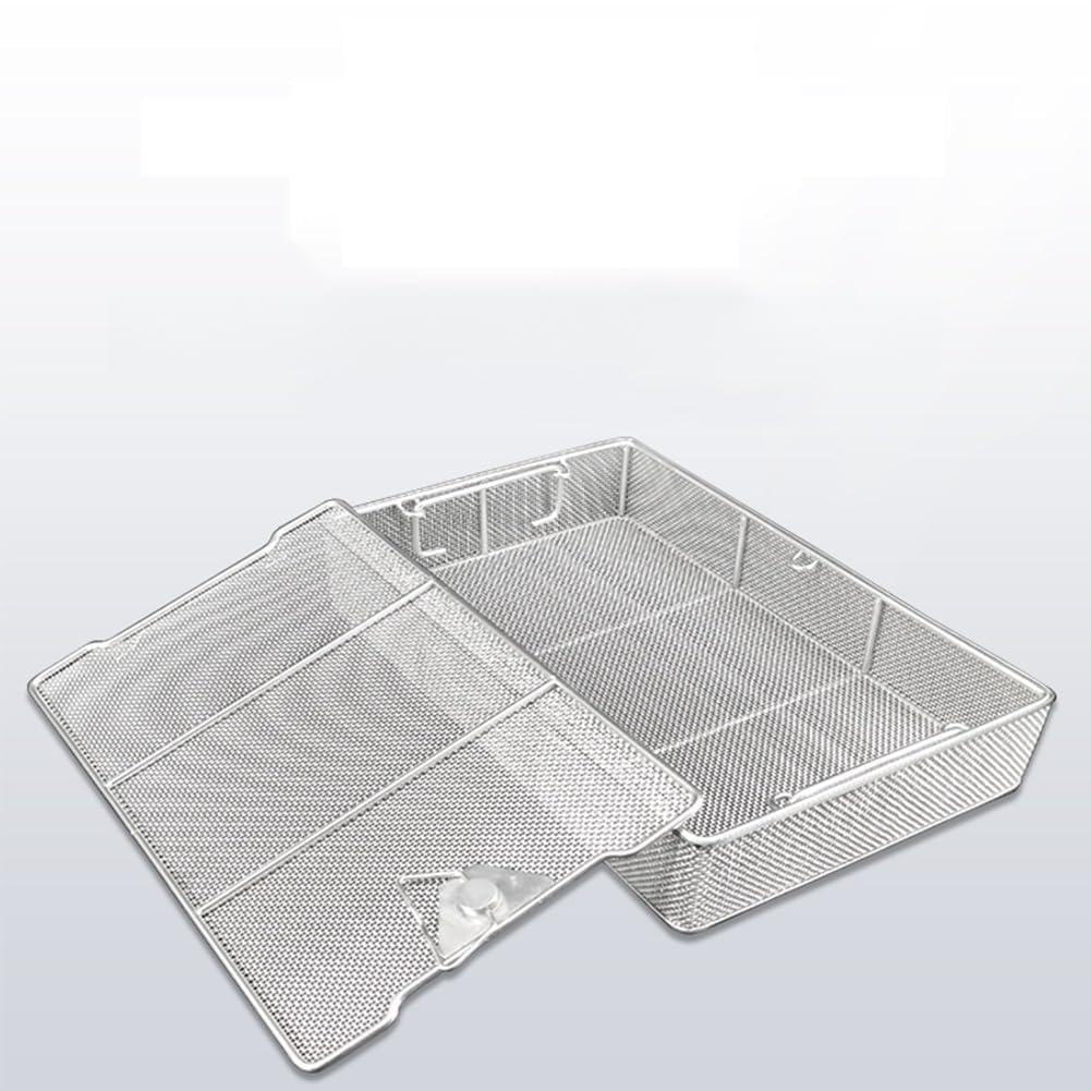Cesta de esterilización de malla de acero inoxidable con tapa, diseño perforado para esterilización de instrumentos médicos y dentales, 30 x 20 x 7 cm