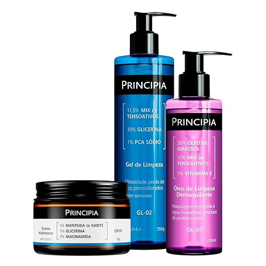 PRINCIPIA, Kit Creme Hidratante CH-01 + Óleo de Limpeza Demaquilante Facial OL-01 + Gel de Limpeza Facial GL-02