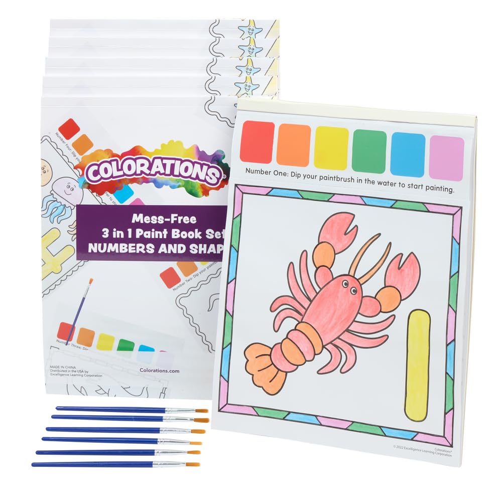 Colorations Mess-Free 3 in 1 Paint Set – Numbers and Shapes - Set of 6