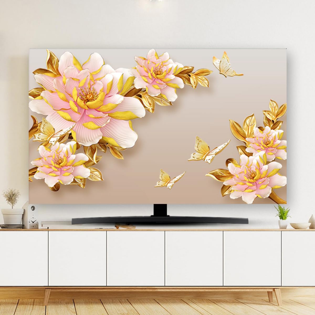 Osłona telewizora, 32-80 cali osłona ekranu telewizora LCD LED tkanina TV artystyczna salon dekoracja sypialni(Flower4,40-43inch)