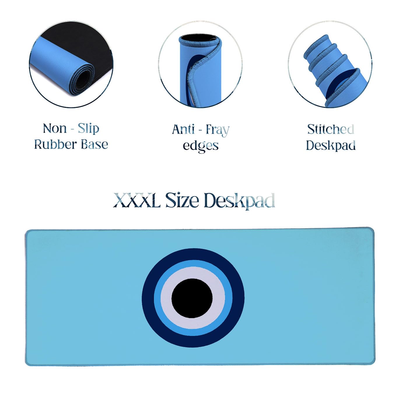 SoulAbiti Minimalist Evil Eye Guard Extended Desk Pad (36x14 Inch) - Mystic Symbol Series XXL Mouse Pad - Non-Slip Rubber Base & Stitched Edges 3