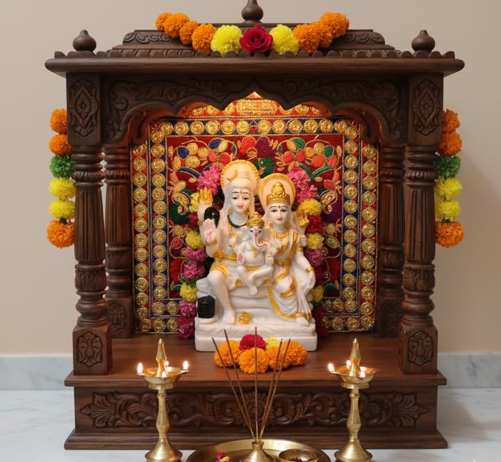Image of Divine Shiva Parvati Ganesh Marble Look Shiv Parivar Idol for Home Mandir Pooja Office Decoration and Gifting