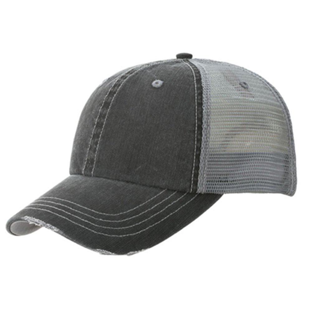 MCap Distressed Vintage Herrington Cotton Twill Mesh Cap- Black