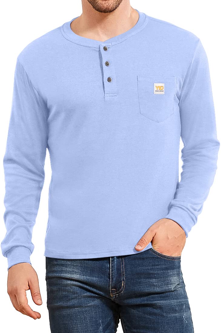 YTD Men's Loose Fit Heavyweight Long Sleeve Pocket Henley T-Shirt