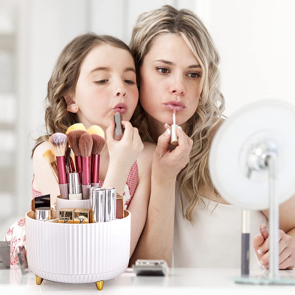 WILL OAK Drehbarer Make-up-Organizer – 5 Fächer Für Pinsel, Eyeliner, Nagellack, Mit Vergoldeten Füßen