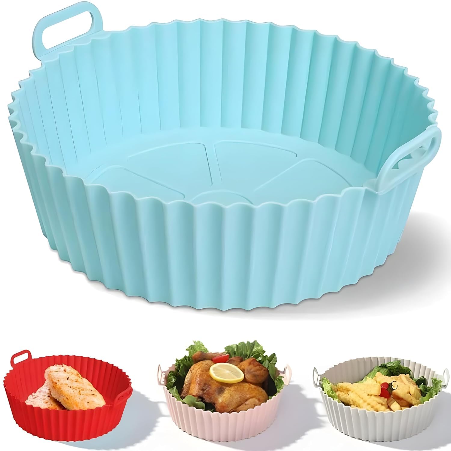 JOLYMIT Silicone Air Fryer Basket with Ear Handles, Non-Stick Silicone Sun Flower Shaped Basket, Silicone Cake Pan, Foldable Basket Air Fryer Liners Silicone Pot Bowl Baking Tray (1 Pcs/Multicolor)-picture-11