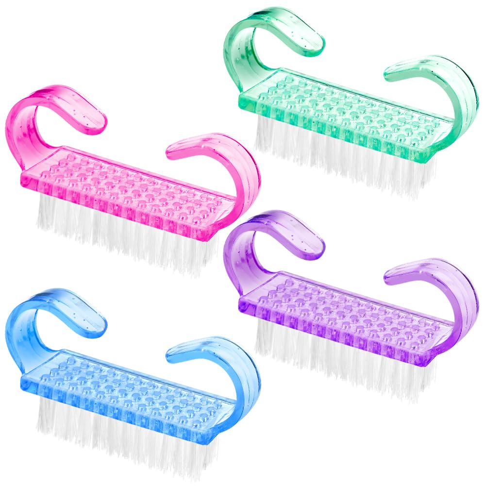 LOPHE Brosse Ongle,Lot de 4 Brosse à Ongles Avec Poignée en Plastique,Outil de Nettoyage pour Nail Art,Brosse de Nettoyage Exfoliante pour Orteils et Ongles,Brosse de Nettoyage à la Main