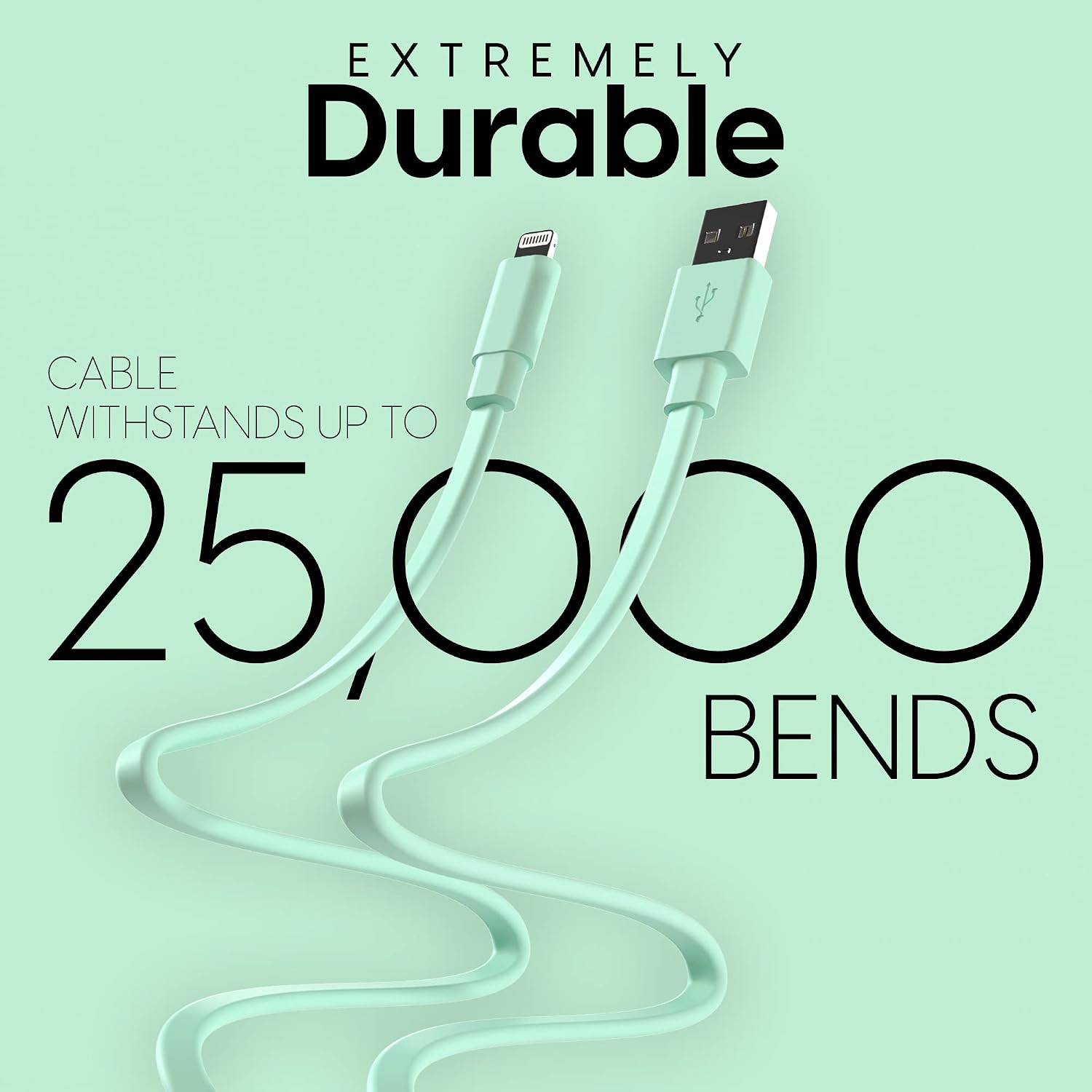 TalkWorks Flat Lightning Charging Cable - Compatible with iPhone 14/13/12/11/XR/XS/8/7/6/5 - 7' Mint Green Charger Cord image 3