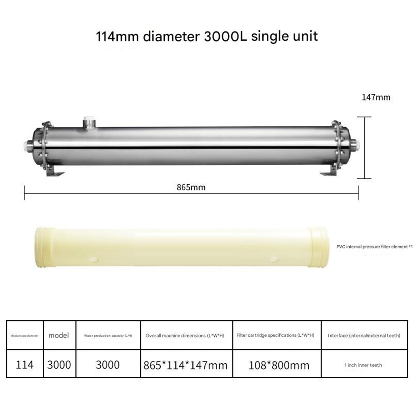 114 Diámetro de tubería 3000L Purificador agua filtro alto flujo acero inoxidable for pozo doméstico y del grifo for toda la casa en el sabor del agua. Fácil instalación