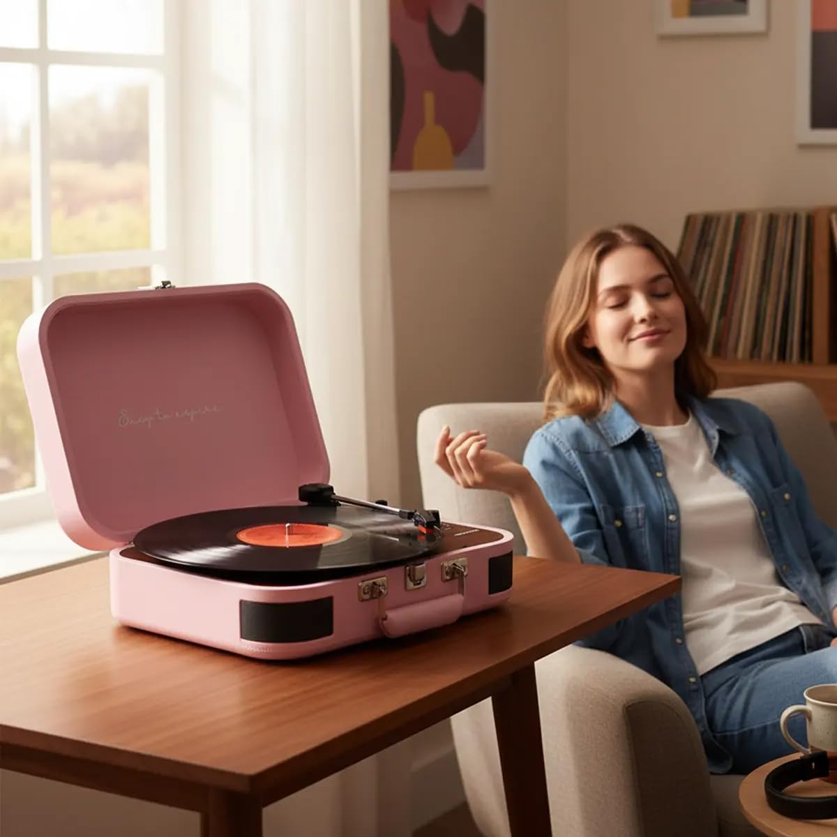 PRIXTON VC600 - Platine Vinyle Tourne-Disque Vintage, Lecteur de vinyles et de Musique Via Bluetooth et USB, 2 Haut-parleurs intégrés, Design Mallette, Couleur Rose