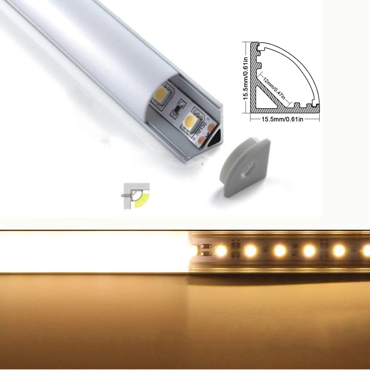 BUTKKXY LED Strip Lights Kit - 4X 12 inch V-Shape LED Shelf Lights for Display Showcase Kitchen Cabinet Closet - 1200lm, 12W, Warm White 3000K