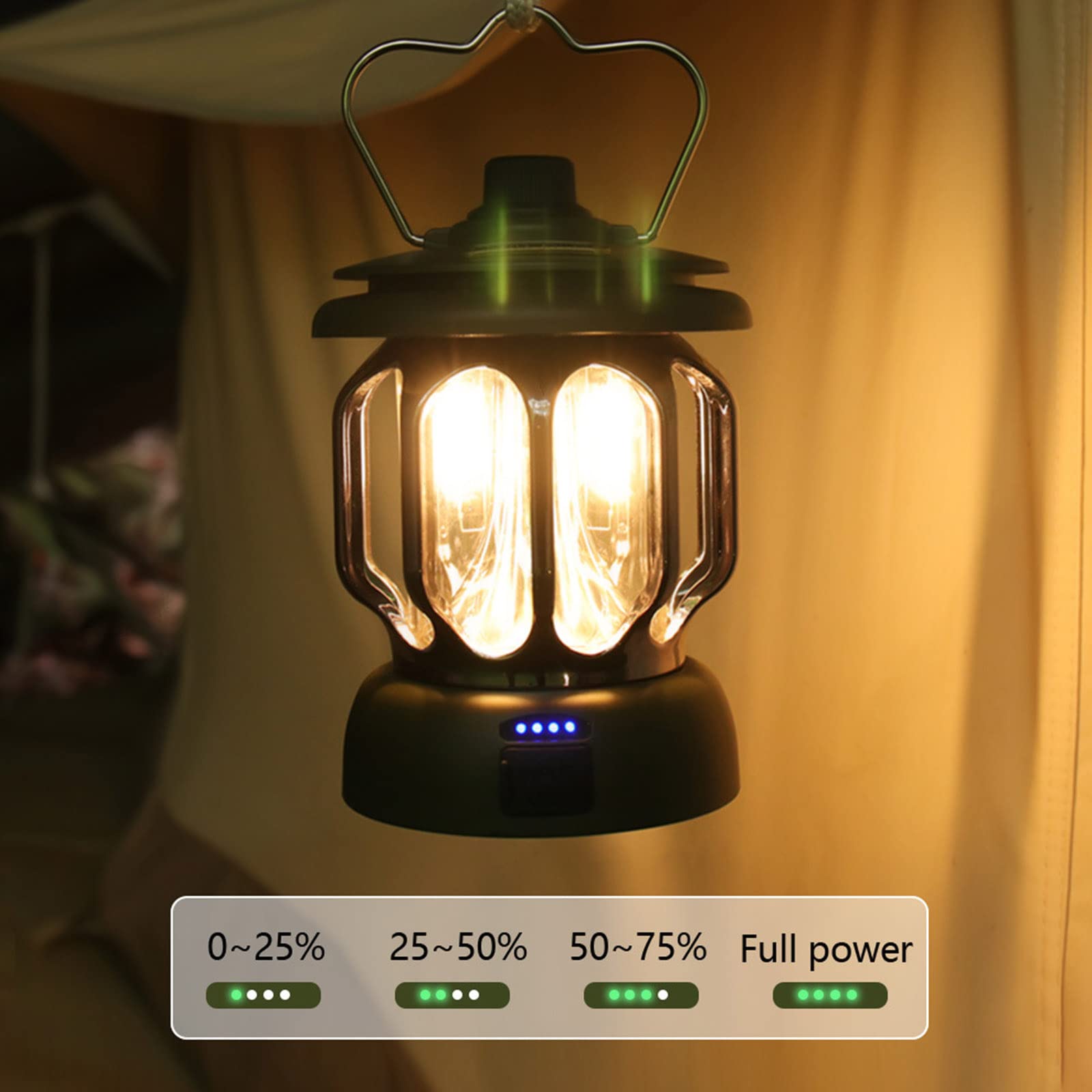 BOSUGE, zewnętrzna latarnia kempingowa LED, ładowalna retro lampa konna z 3 trybami światła i kablem USB, przenośne oświetlenie namiotowe, wodoodporna lampa wisząca do wędkowania, zielony (Color : gr