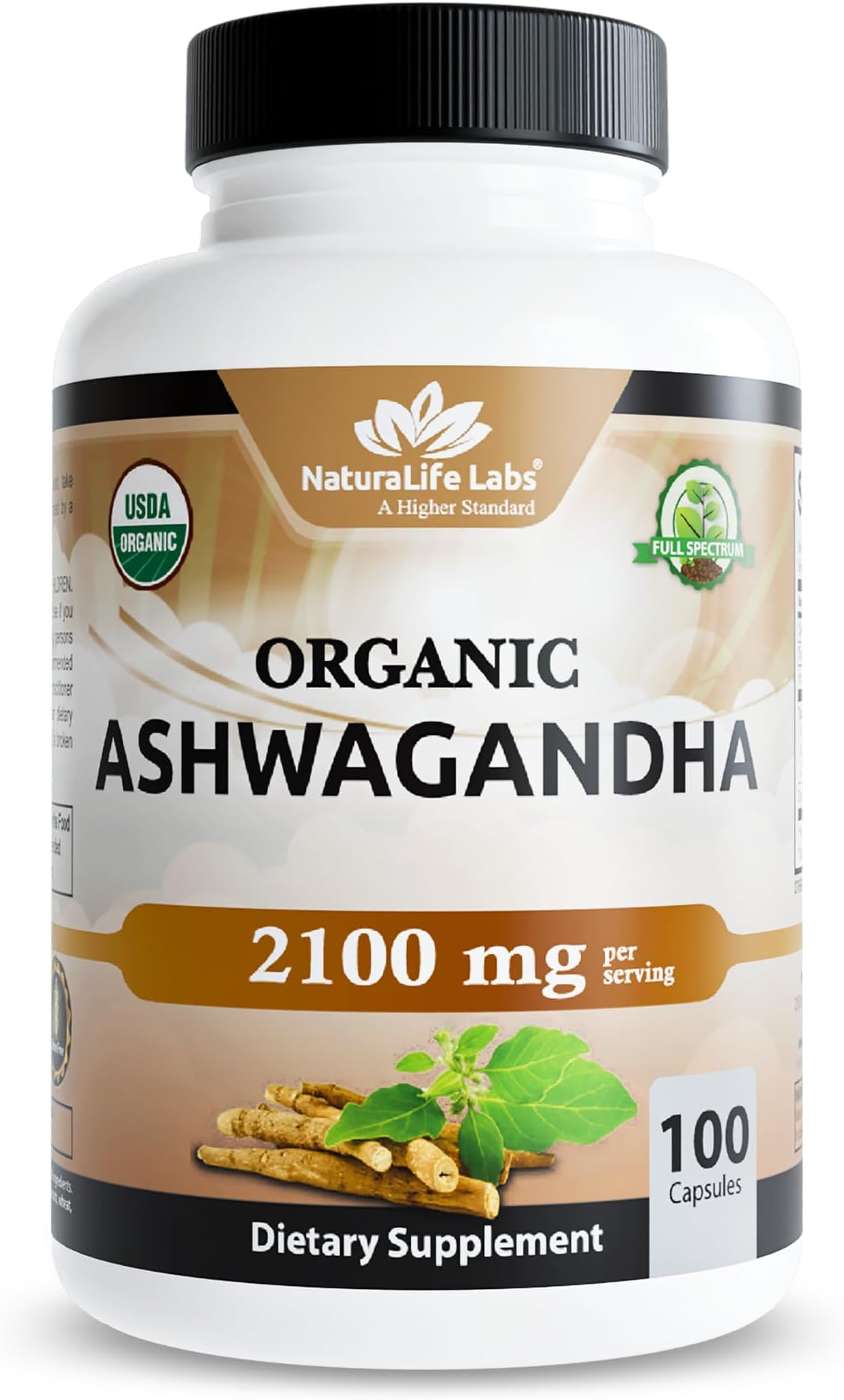 Organic Ashwagandha 2,100 mg - 100 Vegan Capsules Pure Organic Ashwagandha Powder with Black Pepper Extract - Natural Anxiety Relief, Mood Enhancer, Immune & Thyroid Support, Anti Anxiety