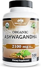 NaturaLife Labs Organic Ashwagandha 2100 mg per Serving – Herbal Supplement Root Powder & Extract – 100 Capsules – Vegan, Non-GMO, Gluten-Free
