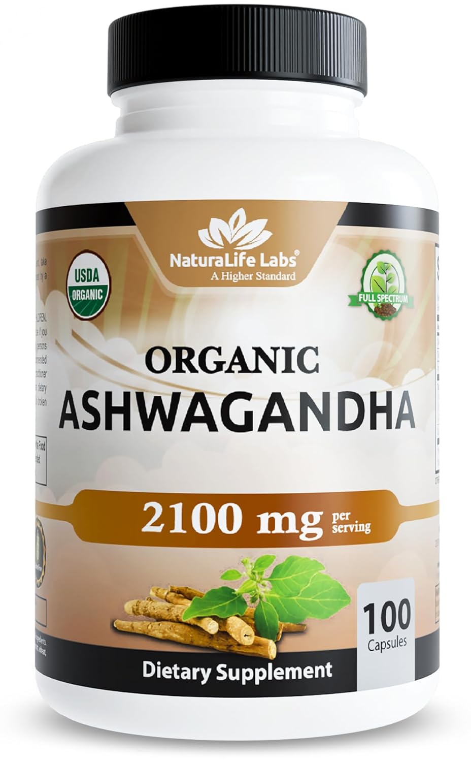 NaturaLife Labs Organic Ashwagandha 2100mg capsules bottle