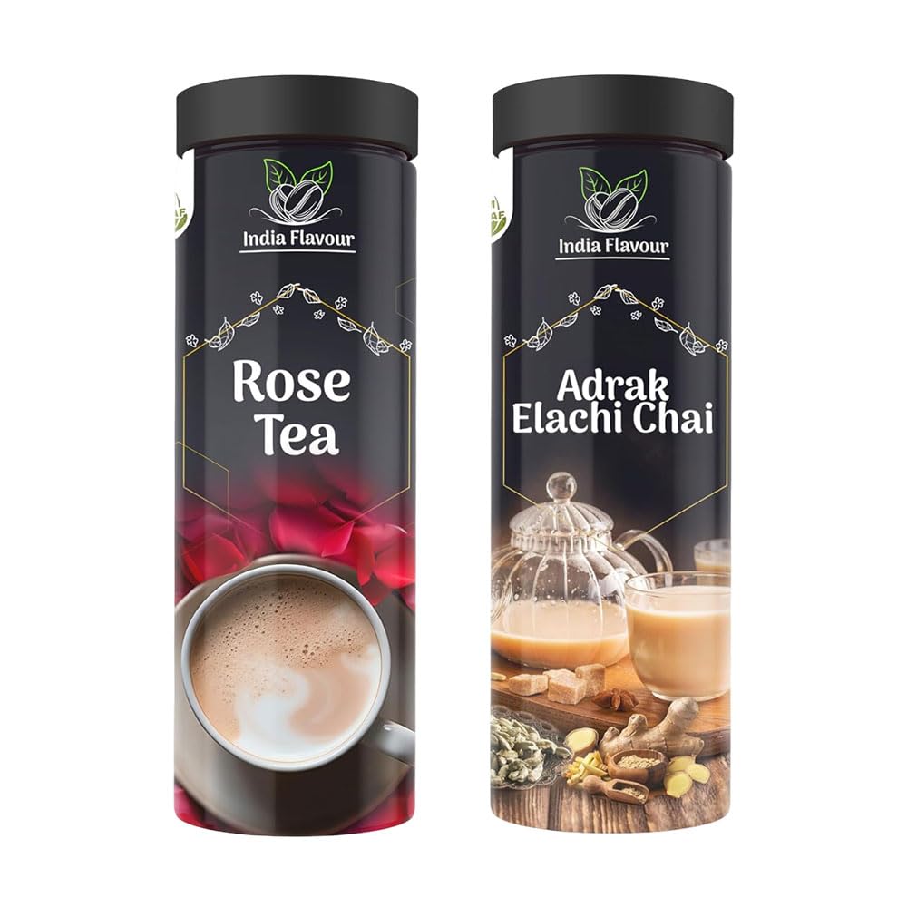India Flavour Aromatic Blends Adarak Elaichi Tea and Rose Tea Combo Pack for Relieving Stress Flavoured Chai(100 Gram Each Set of 2) (B0D1G5T4C6) Amazon Price History, Amazon Price Tracker