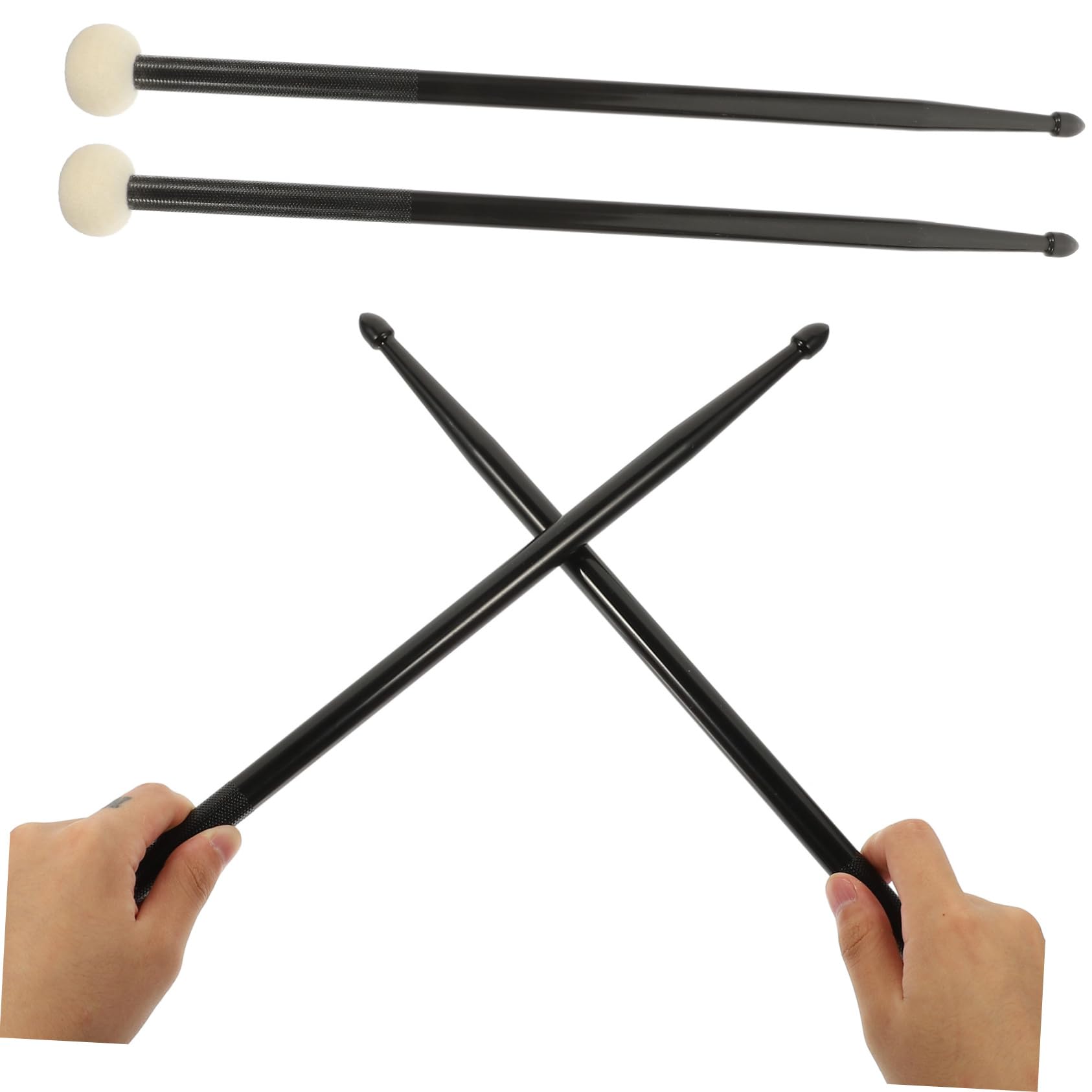 Baquetas de Doble Punta Negras 1 Par para Escenario y Rendimiento | Núcleo de Fieltro y Nailon, Superficie Lisa, Uso Práctico, Accesorio de Percusión