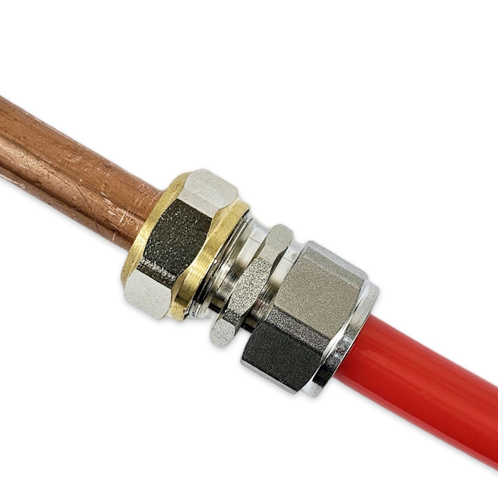 Wärmer System Nickel Plated Adapter Reducer For Water Underfloor Heating Evoh Pipe And Multilayer Pert-Al Pert And Pex Pipe, Reducing Coupling Plastic To Copper Pipe (20Mm Evoh X 15Mm Copper)