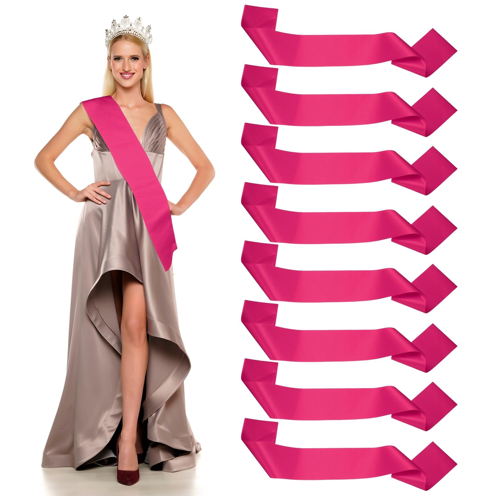 YELARXI Satin Sash, Blank Sash Pageant Ribbon for Party Wedding 8 Pack & Rose Red