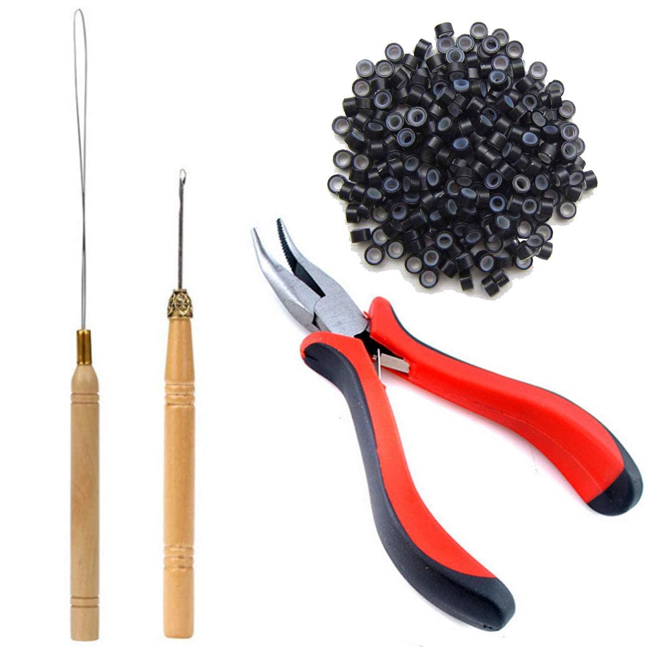 VIVIAN Hair Extension Kit 500pcs Silicone Lined Micro Rings Black Pliers Pulling Hook Bead Device Tool Kit Set 1-image-19