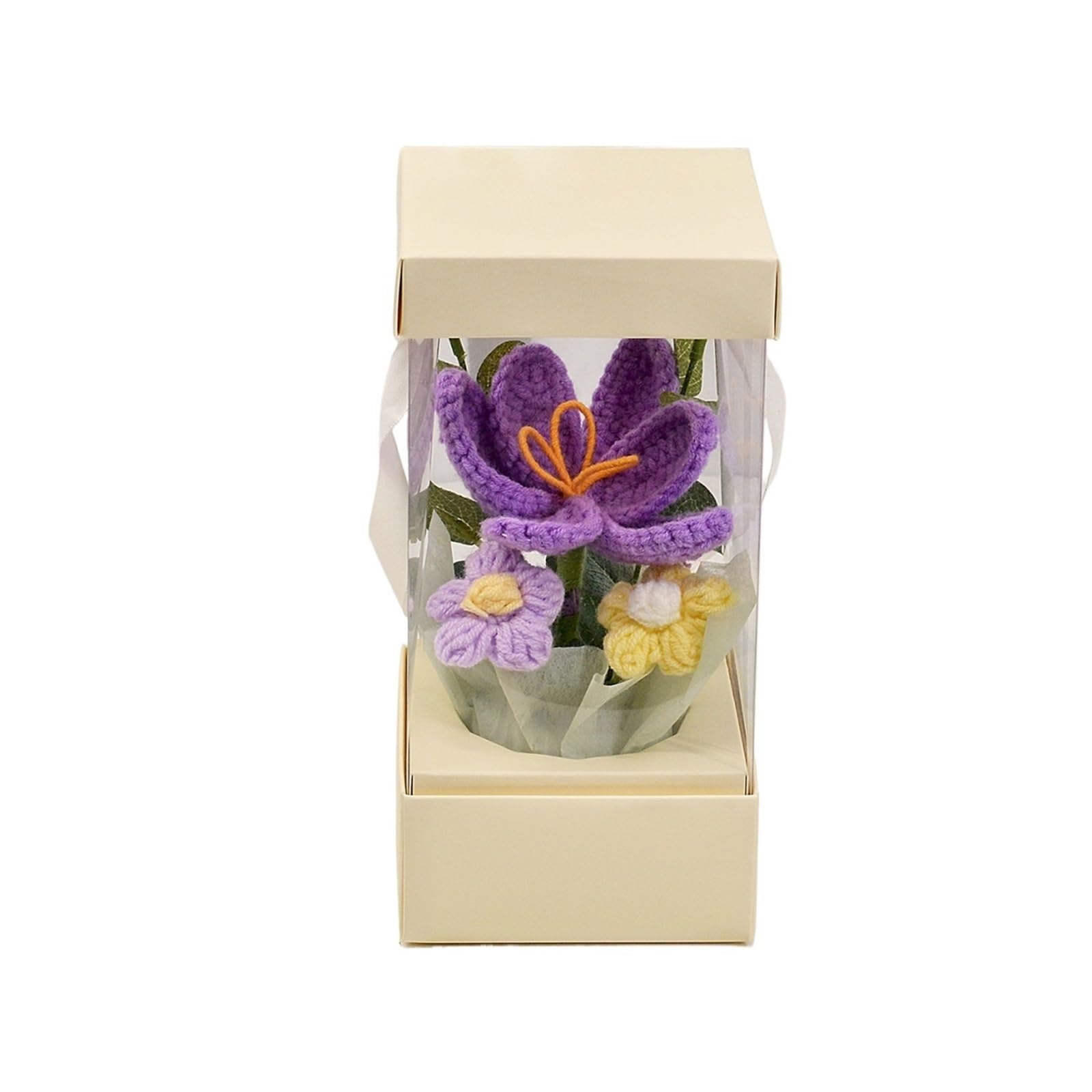 ZHSOAO Handmade Crochet Tulip Flower Bouquet In Gift Box, Knitted for Weddings Birthdays(PURPLE)