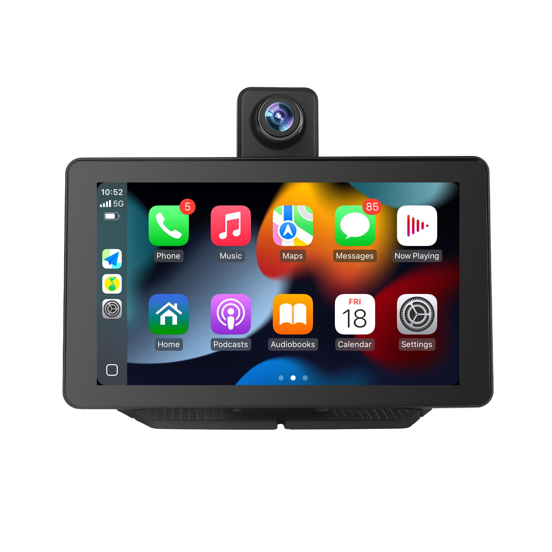 Pantalla Coche 7 Pulgadas Táctil con Carplay y Android Auto Inalámbricos | Cámara Frontal 1080P, Pantalla Carplay Portátil, Instalación Plug & Play, Transmisor FM/AUX, Vía 5V Type-c, para Coches