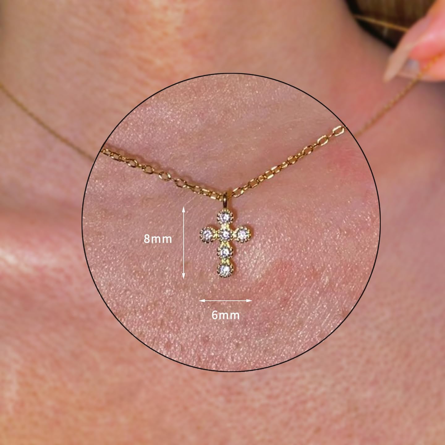 Vannessa Tiny Cross Pendant Necklace, 18K Gold/Silver Plated Cubic Zirconia Small Diamond Cross Necklaces Dainty Elegant Jewelry Gift for Women - Image 2