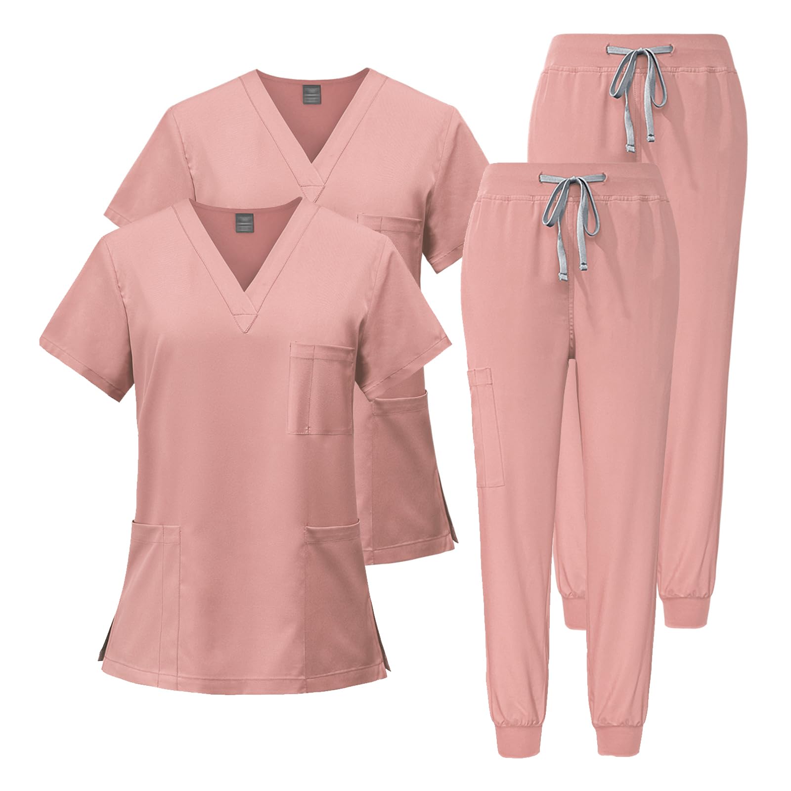 Scrubs Set 2PCS Medizinische Arbeitsuniformen Kurzärmeliges Oberteil mit V-Ausschnitt und 3 Taschen Stretch-Hose Schnelltrocknend und schweißabsorbierend DK05